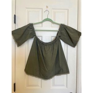 J.O.A off-shoulder frayed top